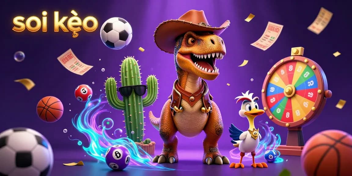 Engage in soi kèo sports betting with a vibrant scene of energetic characters and casino elements.
