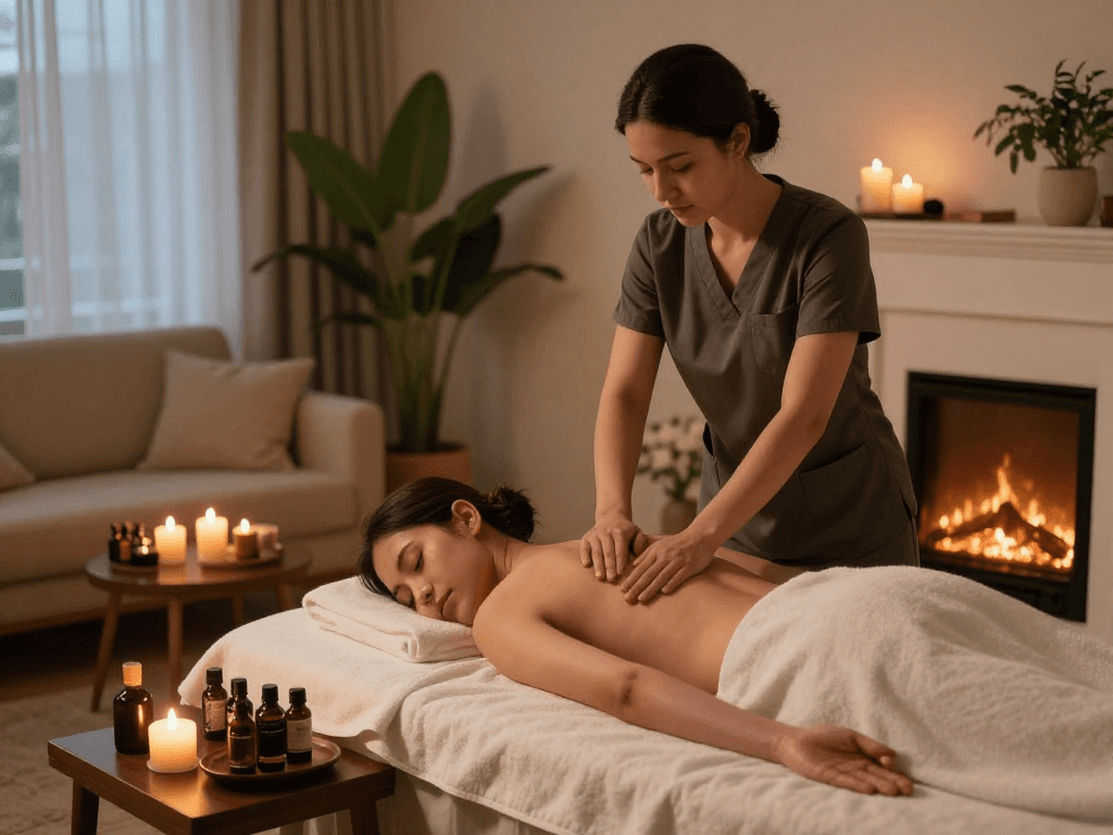 Relaxing 출장안마 session at home with soothing ambiance and trained therapist.
