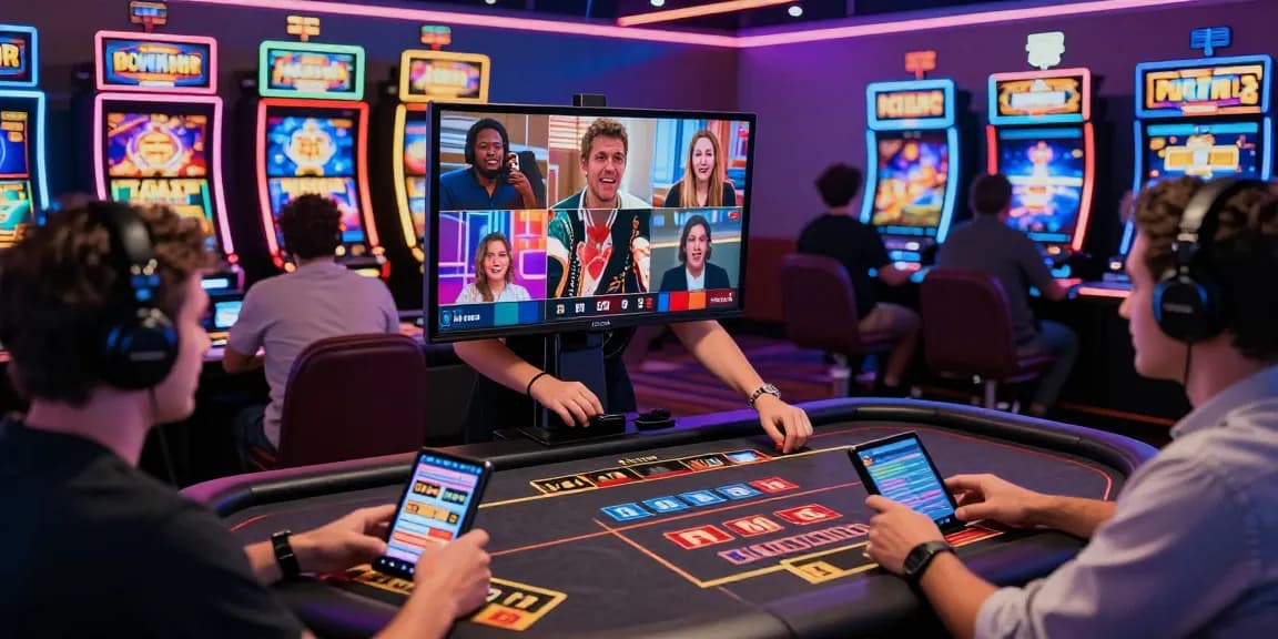 Giocatori coinvolgenti che si divertono con i giochi casinò non aams online in un vivace ambiente digitale con interazione dal vivo con il croupier.