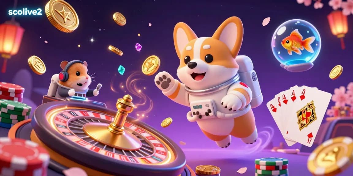 Socolive2 captivates in a vibrant 3D casino scene with a playful astronaut corgi among thrilling game elements.