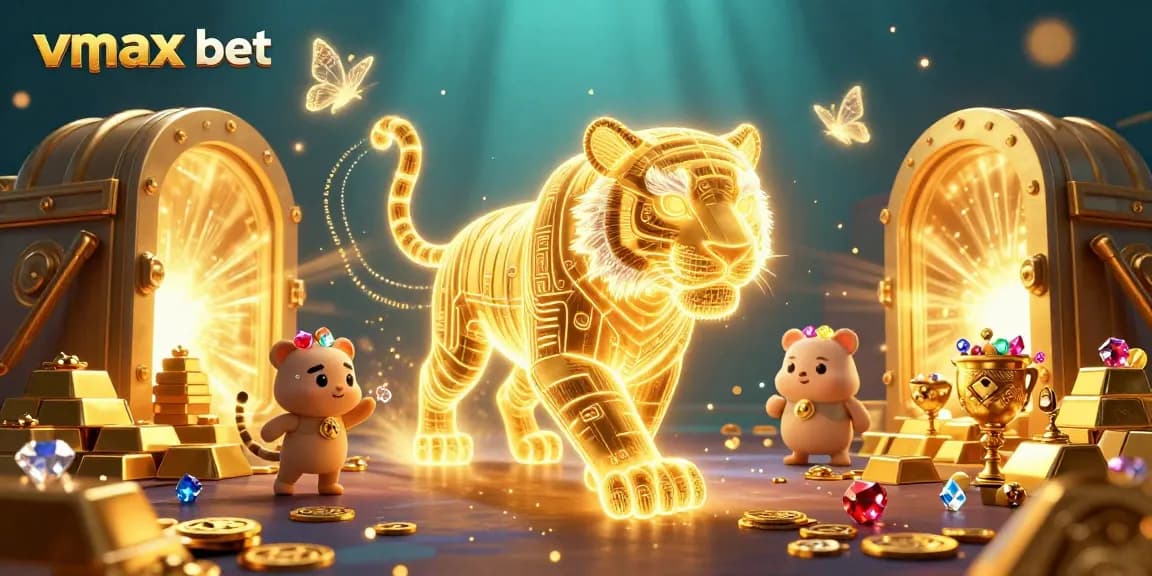 Experience thrilling gameplay at vmax bet with vibrant golden tiger in dynamic casino scene.