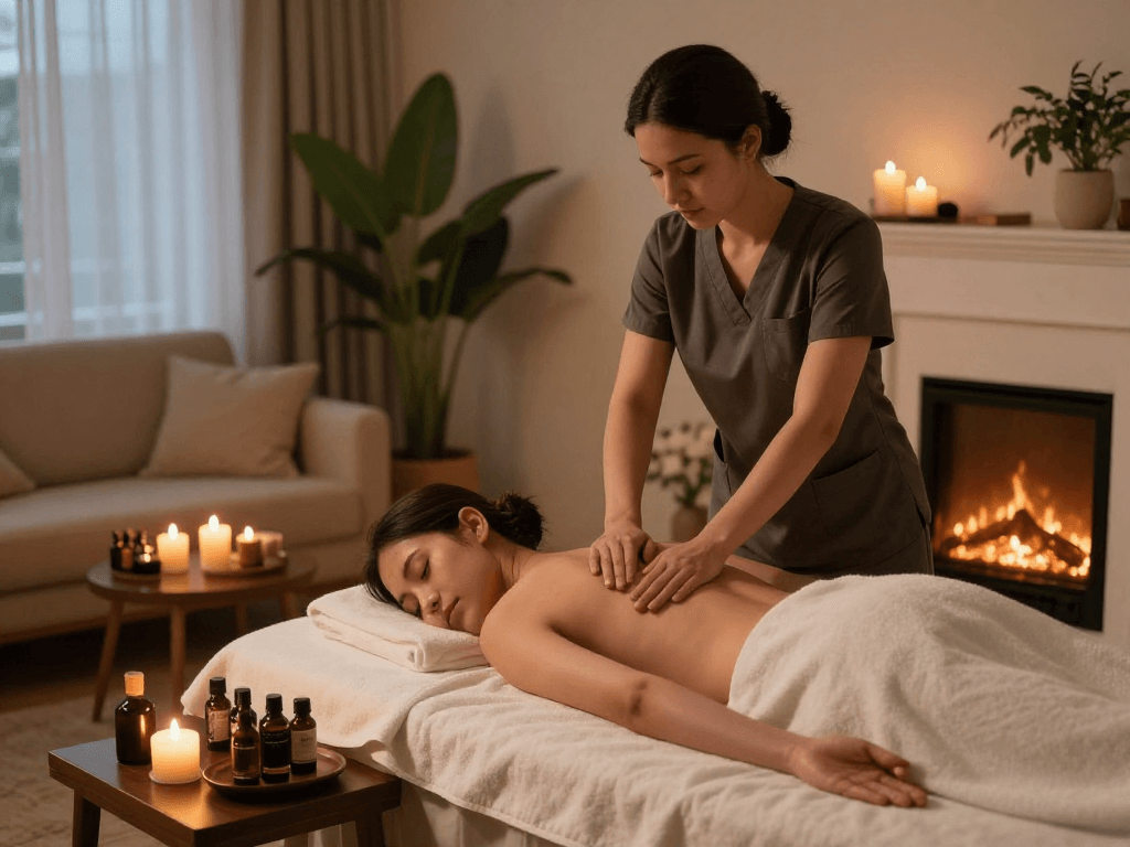 Relaxing 출장안마 session at home with soothing ambiance and trained therapist.