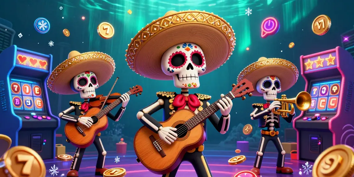 Engage in exciting gaming at rr88 with colorful slot reels and a lively mariachi band.