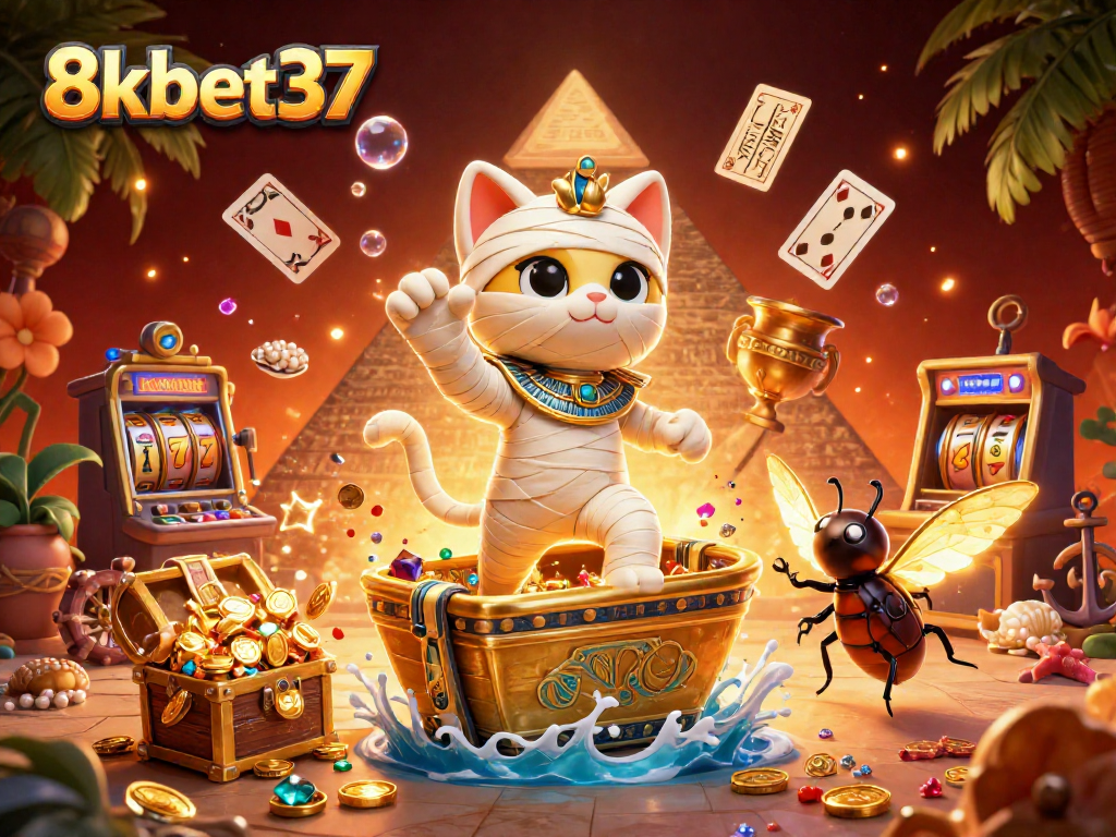 Experience the excitement of 8kbet37's vibrant casino games with the interactive Egyptian themed illustration.