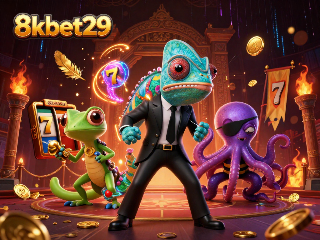 Experience the excitement of winning with 8kbet29 in this lively 3D casino scene.