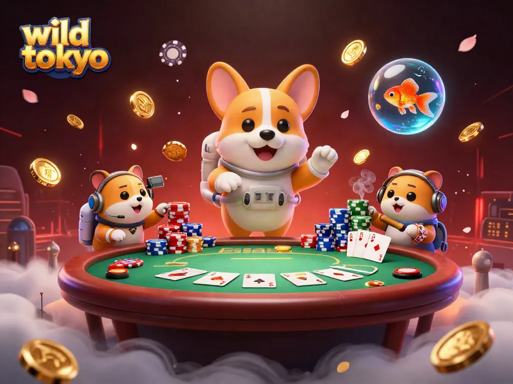 Engage with wild tokyo casino adventures featuring an astronaut corgi in a vibrant zero-gravity gaming scene.