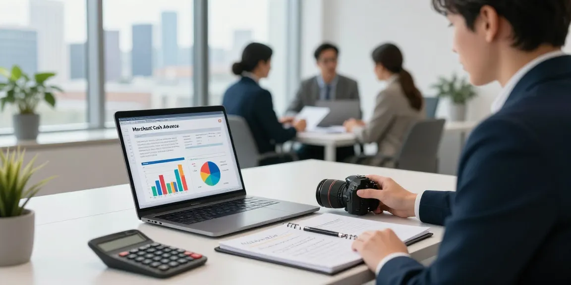 Professional consultant discussing uk merchant cash advance options in modern office.