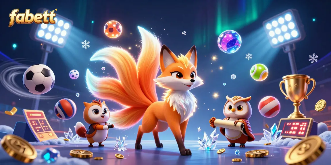 Experience fabett's vibrant gaming with a colorful fox spirit and sports motifs in a thrilling casino scene.