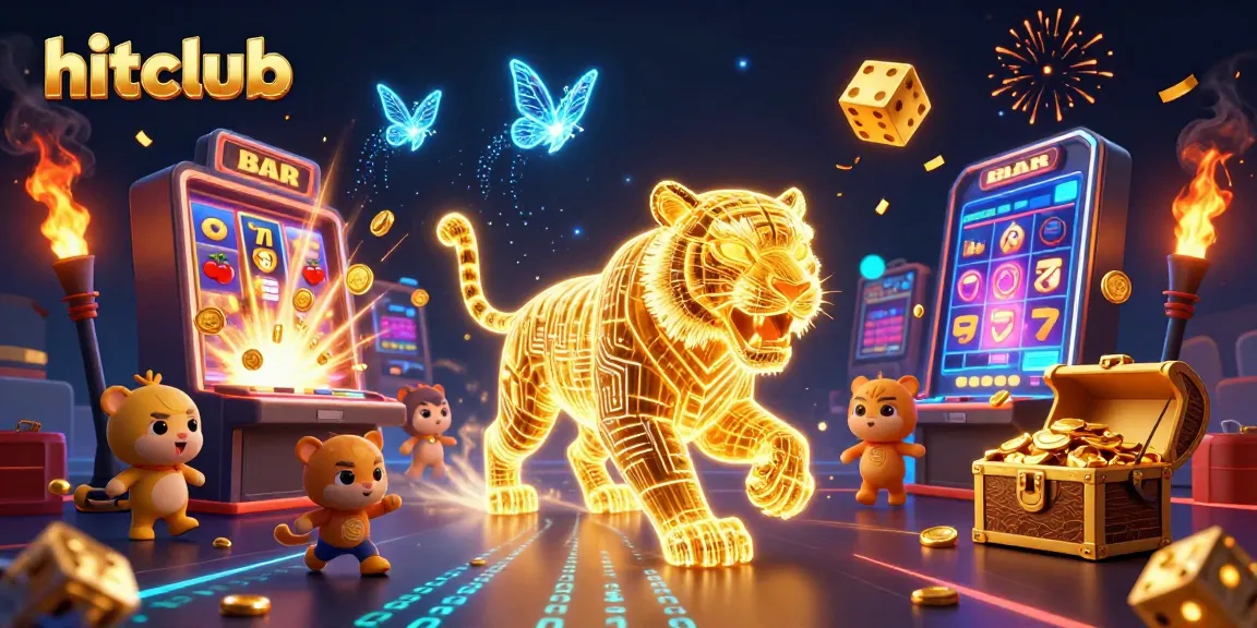 Experience the thrilling world of hitclub with a golden tiger in a vibrant casino landscape.