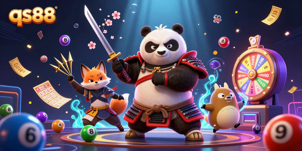Engage with qs88 as a katana-drawing panda competes in a vibrant casino scene.