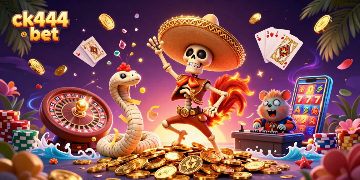 Enjoy the thrill of ck444 bet with vibrant characters dancing on golden coins at a lively casino scene.
