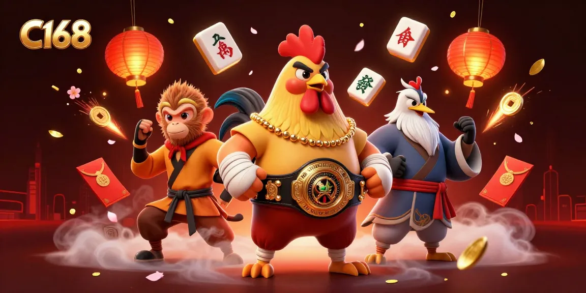 Experience the excitement of C168 with dynamic gaming elements, featuring a Muay Thai rooster and more.