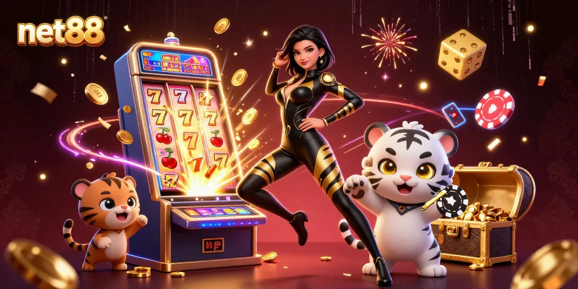 Experience thrilling gameplay at net88 with dynamic slot games and exciting characters in a vibrant casino scene.