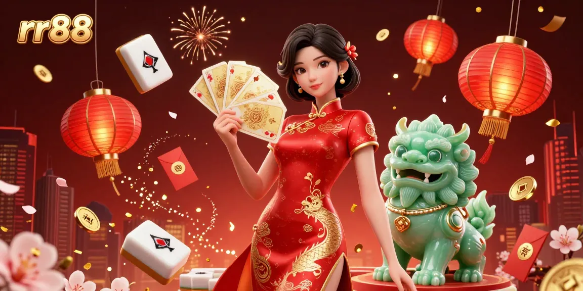 Engage with the vibrant rr88 casino theme in this 3D illustration showcasing games and excitement.