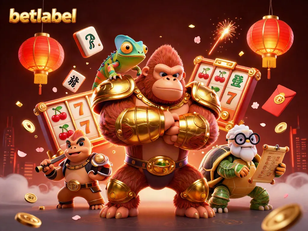 Experience betlabel's vibrant casino action with a gorilla king, chameleon, and turtle elder.