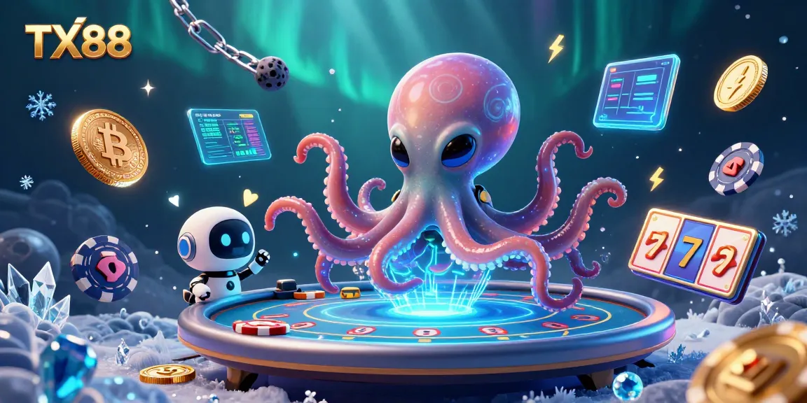 TX88 showcases a vibrant 3D casino scene with an alien octopus at a poker table.