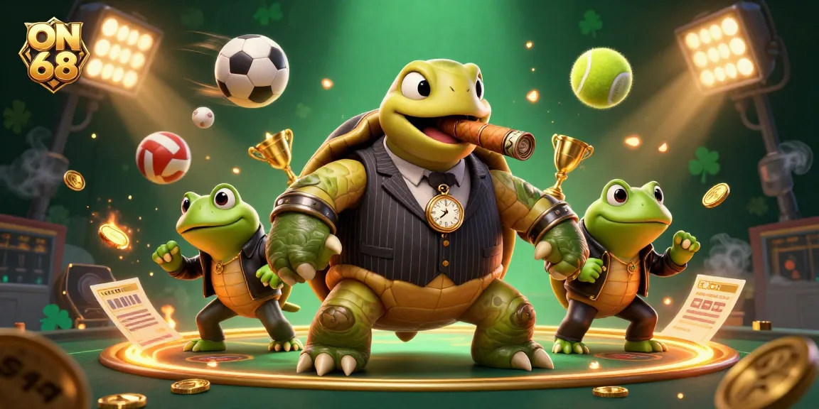 Experience the excitement of ON 68 with a lively casino scene, featuring a turtle in a mobster suit!