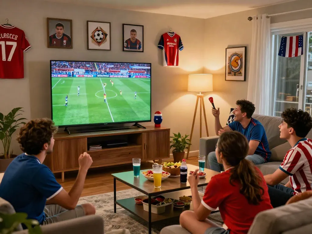Exciting gà vàngtv football match viewing in a cozy environment with enthusiastic fans.