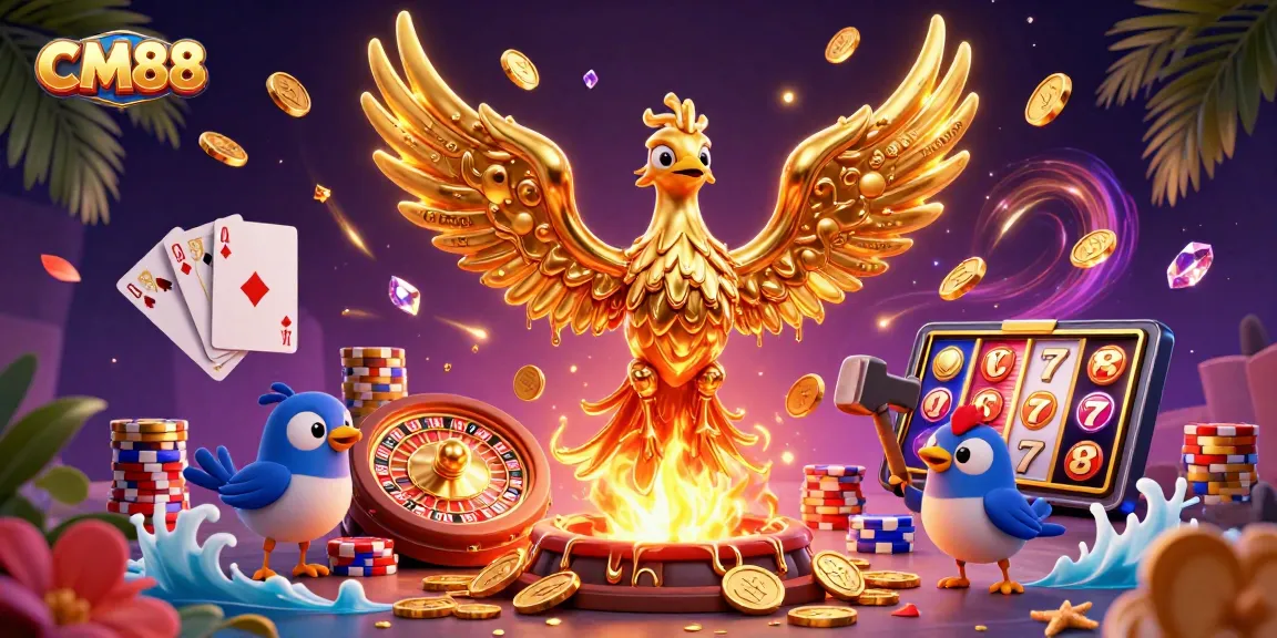 Experience excitement at CM88 with a golden phoenix, coins, and dynamic gaming elements.