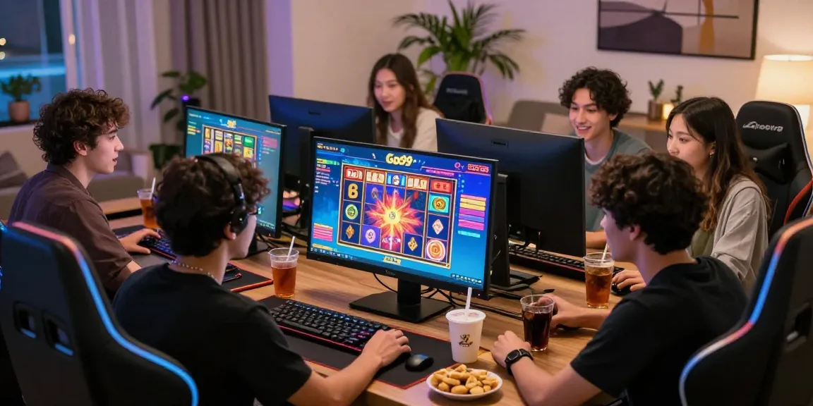 Group enjoying online gaming excitement with Go99 platform and vibrant atmosphere