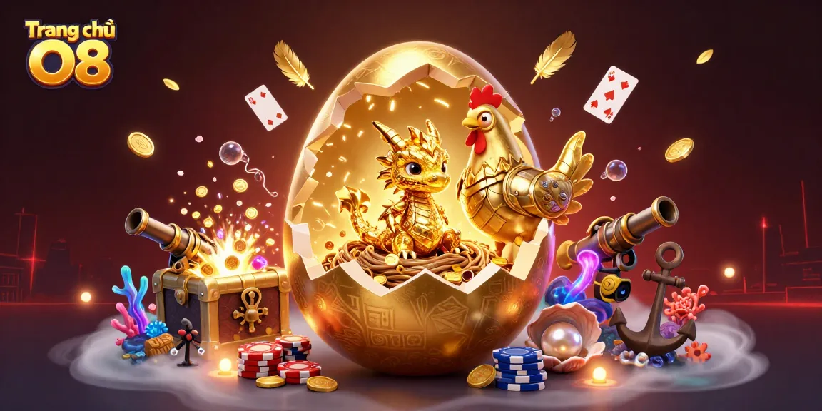 Play thrilling games at Trang chủ O8 with a dazzling golden dragon guarding poker chips in an energetic casino scene.