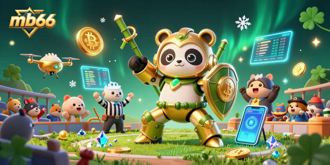 Experience the thrilling action at mb66 with a golden panda and dynamic casino-themed elements.