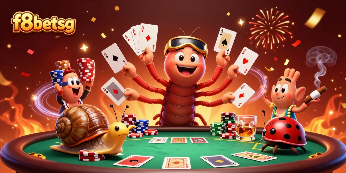 F8betsg captures an enchanting online casino scene with vibrant characters and poker action, promoting lively gameplay.