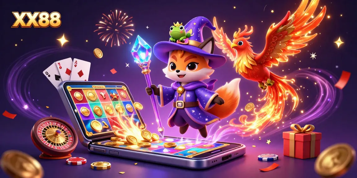 Experience excitement at XX88 with a mystical fox wizard, phoenix, and dynamic gaming elements.