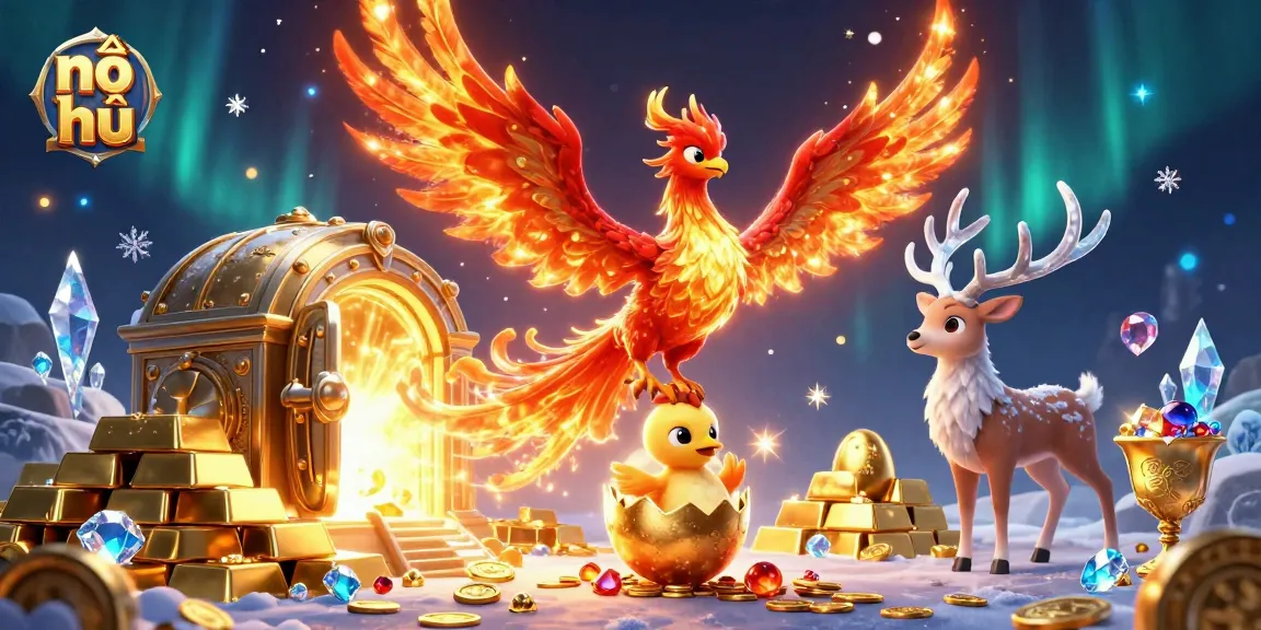 Experience thrilling nổ hũ moments with vivid visuals of a phoenix and treasure in this stunning illustration.