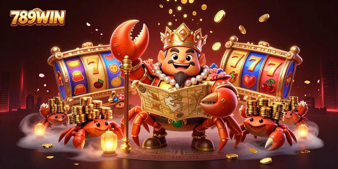 Play exciting slot games at 789WIN with the golden crab emperor and vibrant casino elements.