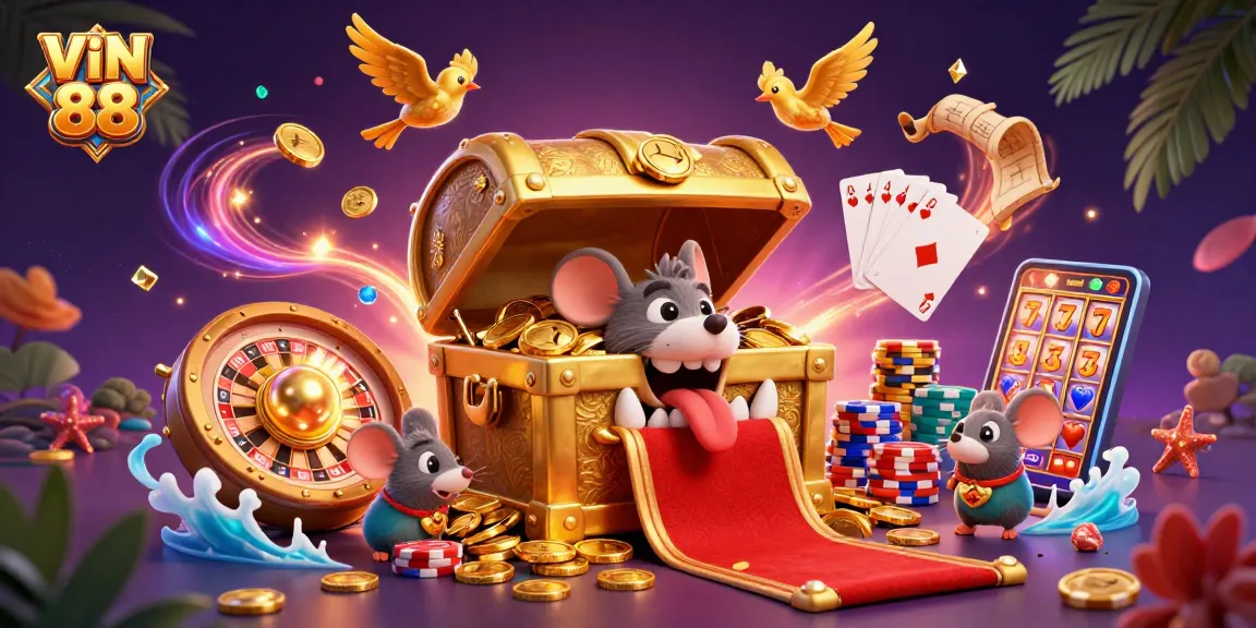Experience thrilling gameplay with VIN 88, featuring dynamic treasure scenes and engaging casino visuals.