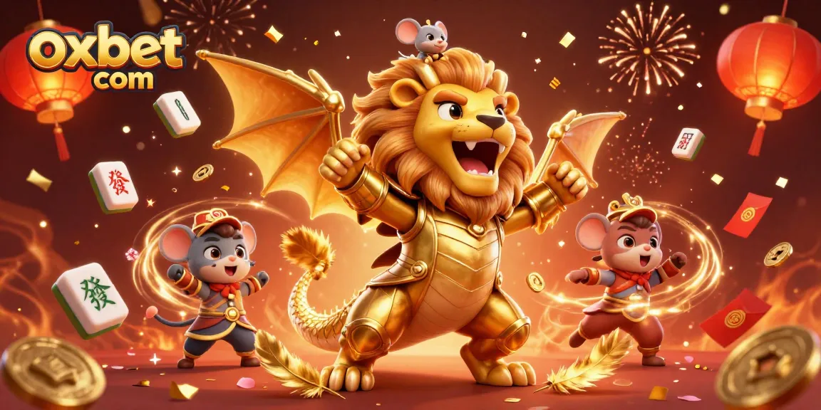 Experience thrilling gaming excitement at oxbet com with a roaring chimera and festive casino elements.