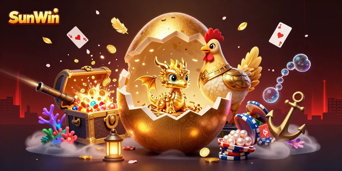 Experience excitement with SunWin's vibrant online casino scene featuring a golden dragon and poker chips.