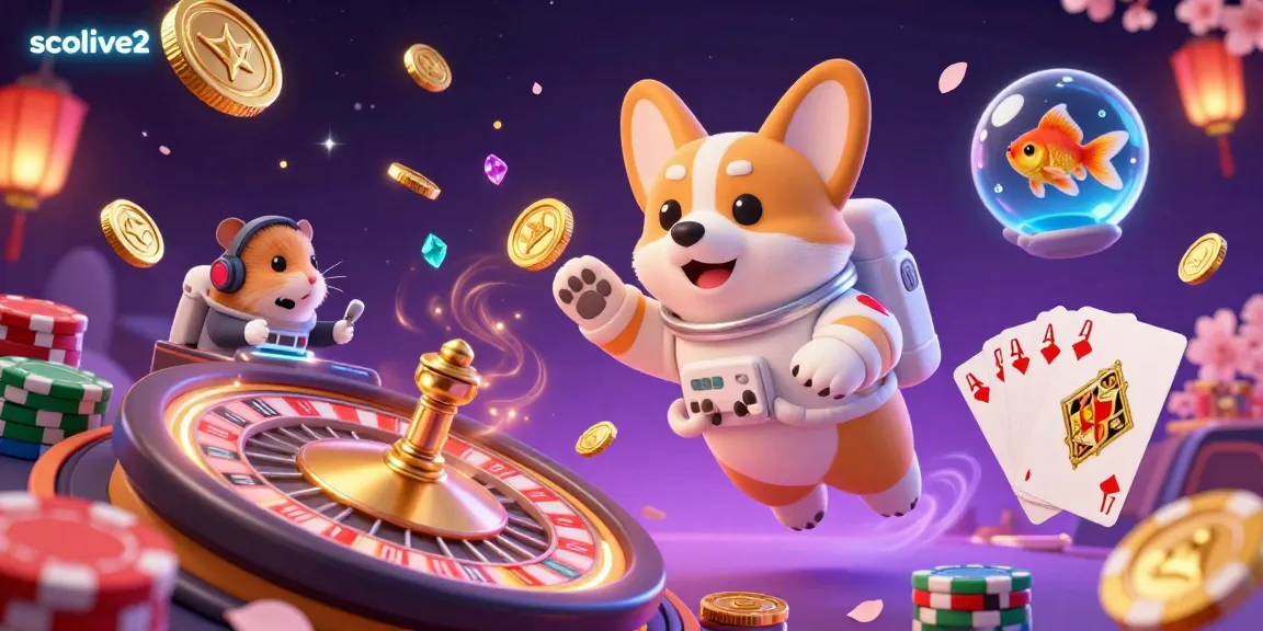 Socolive2 captivates in a vibrant 3D casino scene with a playful astronaut corgi among thrilling game elements.