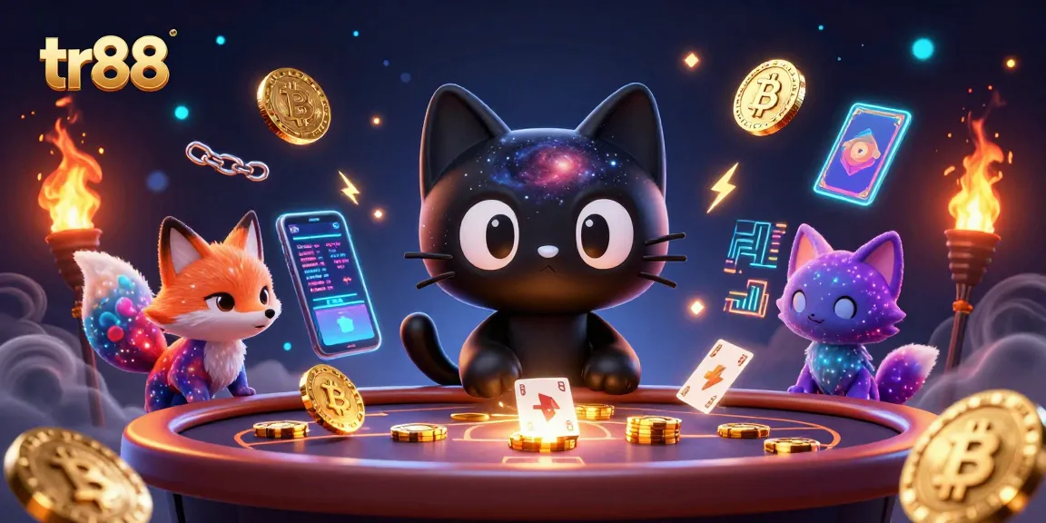 Experience thrilling wins with tr88 at the cosmic casino, featuring a black hole cat and nebula fox.