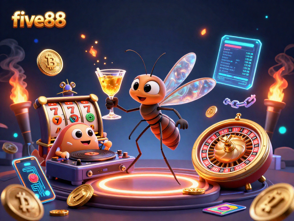 Experience the thrilling five88 casino with a unique 3D illustration featuring vibrant characters and elements.