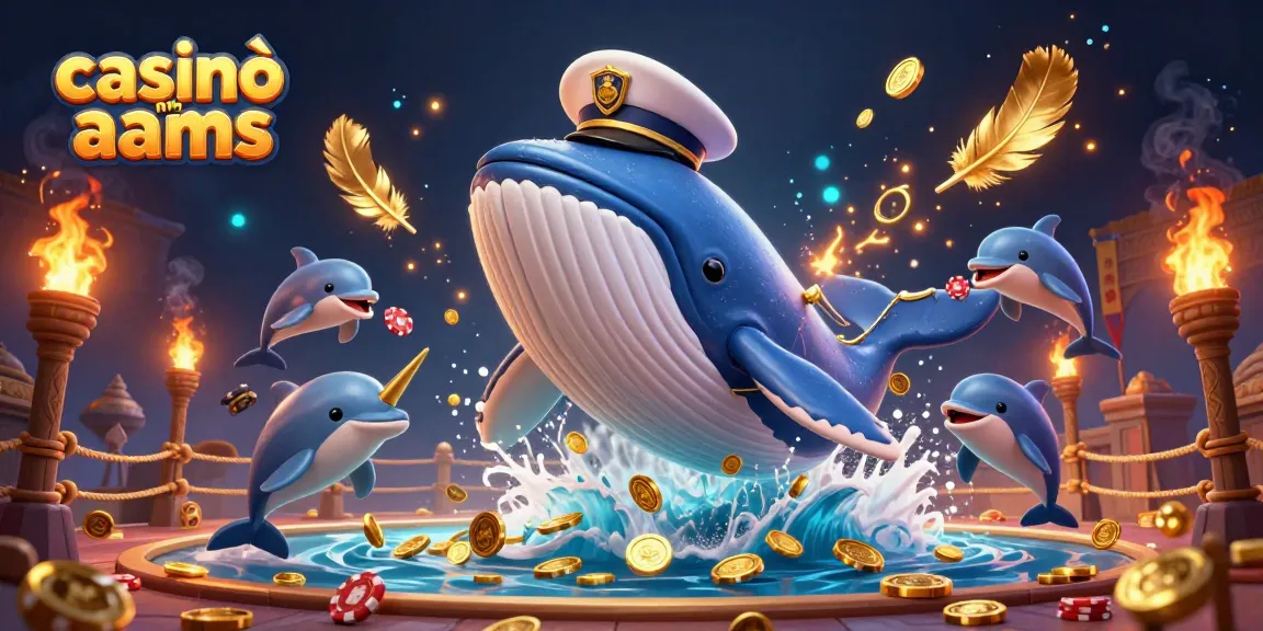Scopri l'emozione dei casinò non AAMS con una vivace scena 3D che presenta una balena in un mare di monete.