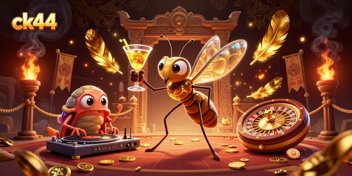 Play at ck444 casino with a lively 3D illustration featuring gaming characters and vibrant elements.