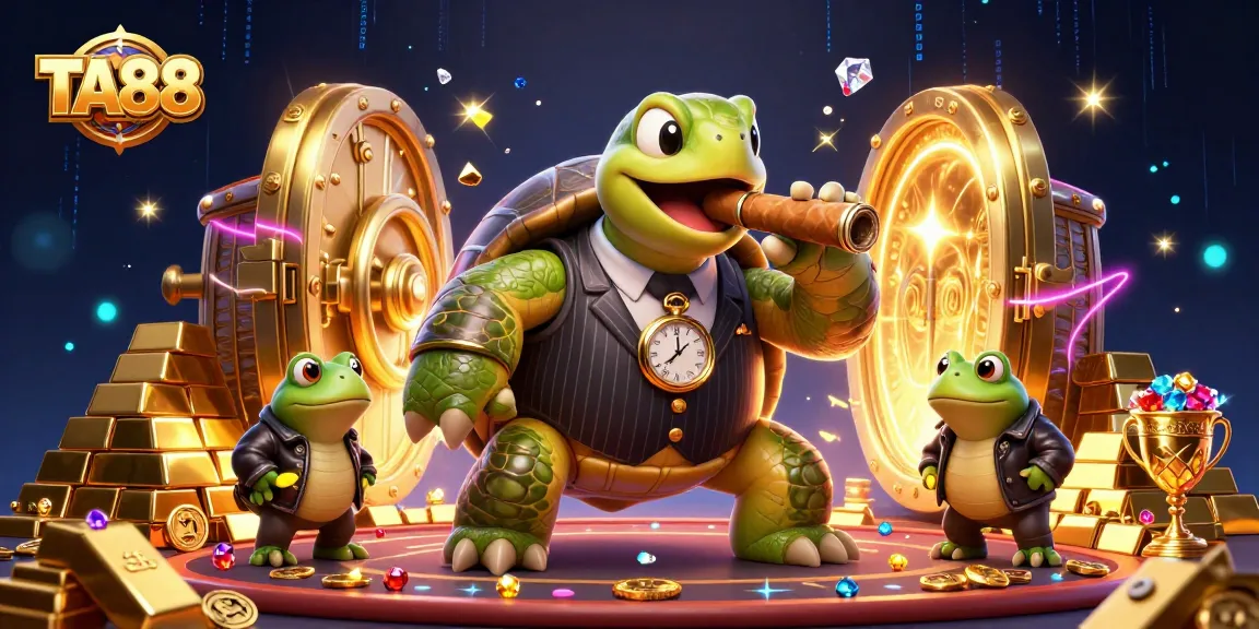 Join the action at TA88 with a cartoon snapping turtle mobster and bullfrog enforcers amidst treasure.