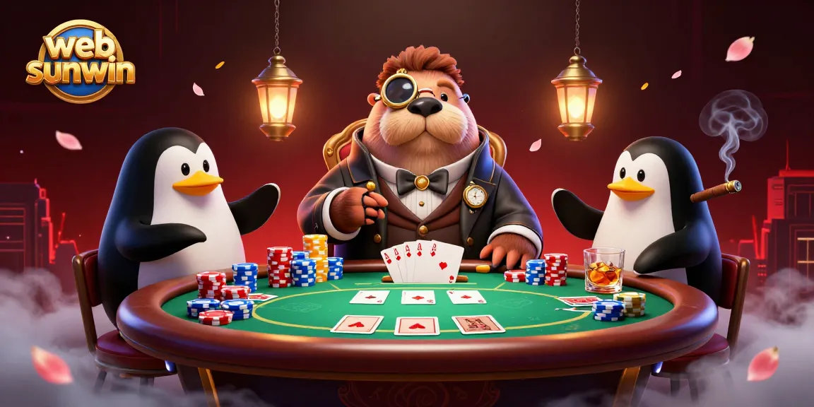 Engage with web sunwin as a jolly walrus and friends play poker underwater, showcasing vibrant casino action.