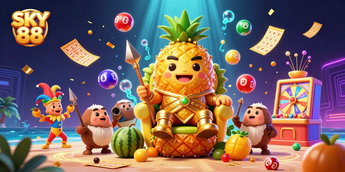 Experience the excitement of SKY 88 with vibrant illustrations of gaming elements and characters in action.