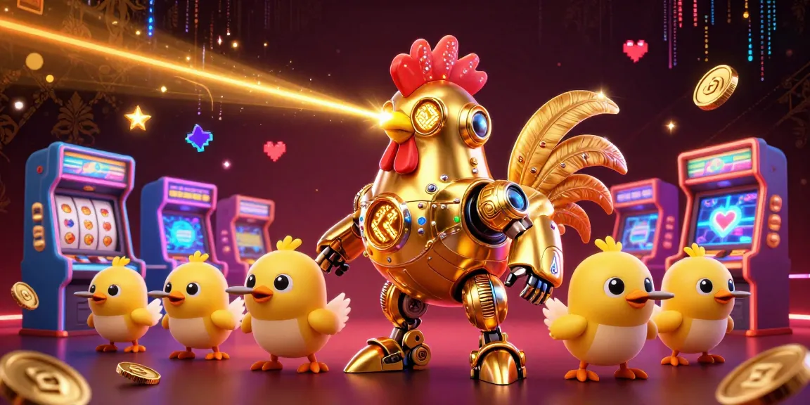 Experience thrilling gameplay at RED88 with a dynamic casino scene featuring a golden rooster robot and arcade machines.