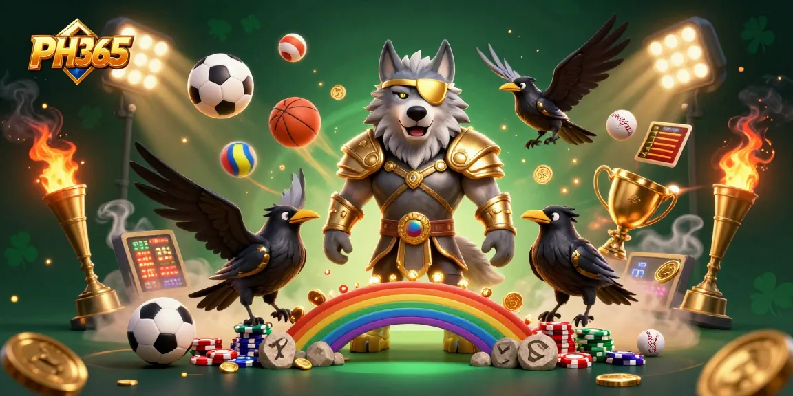 Experience PH365 with vibrant 3D imagery of Odin, ravens, and dynamic sports betting elements.