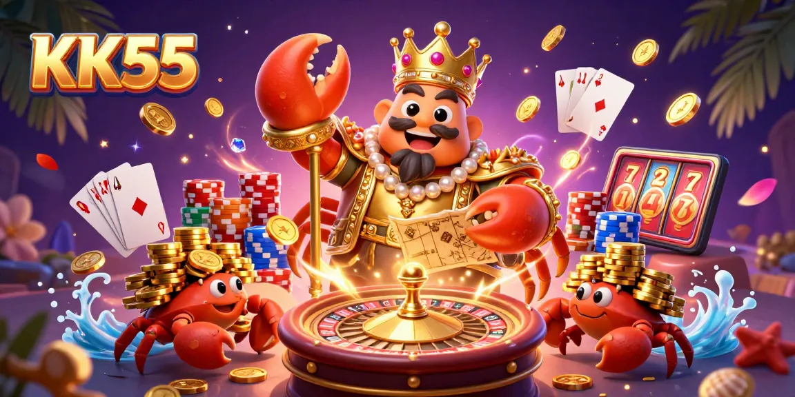 KK55 offers thrilling casino action with vibrant characters, sparkling elements, and game excitement.