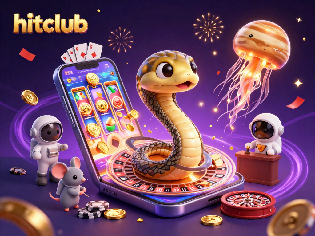 Experience thrilling gameplay at hitclub as astronaut mice bet on a cosmic roulette wheel surrounded by casino elements.
