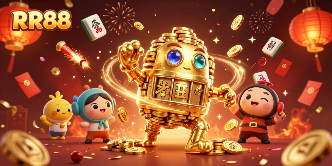 Spin the reels at RR88 and enjoy a vibrant, casino-themed celebration with golden golems and festive elements.
