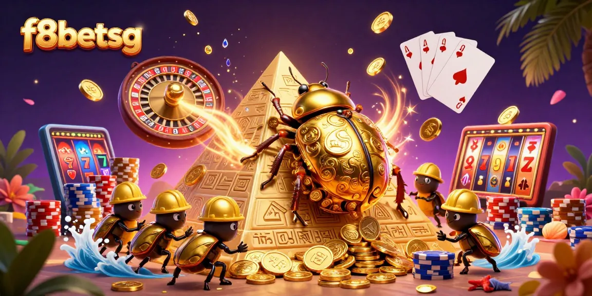 Experience the thrills of f8betsg in this dynamic casino scene filled with gold coins, cards, and game elements.